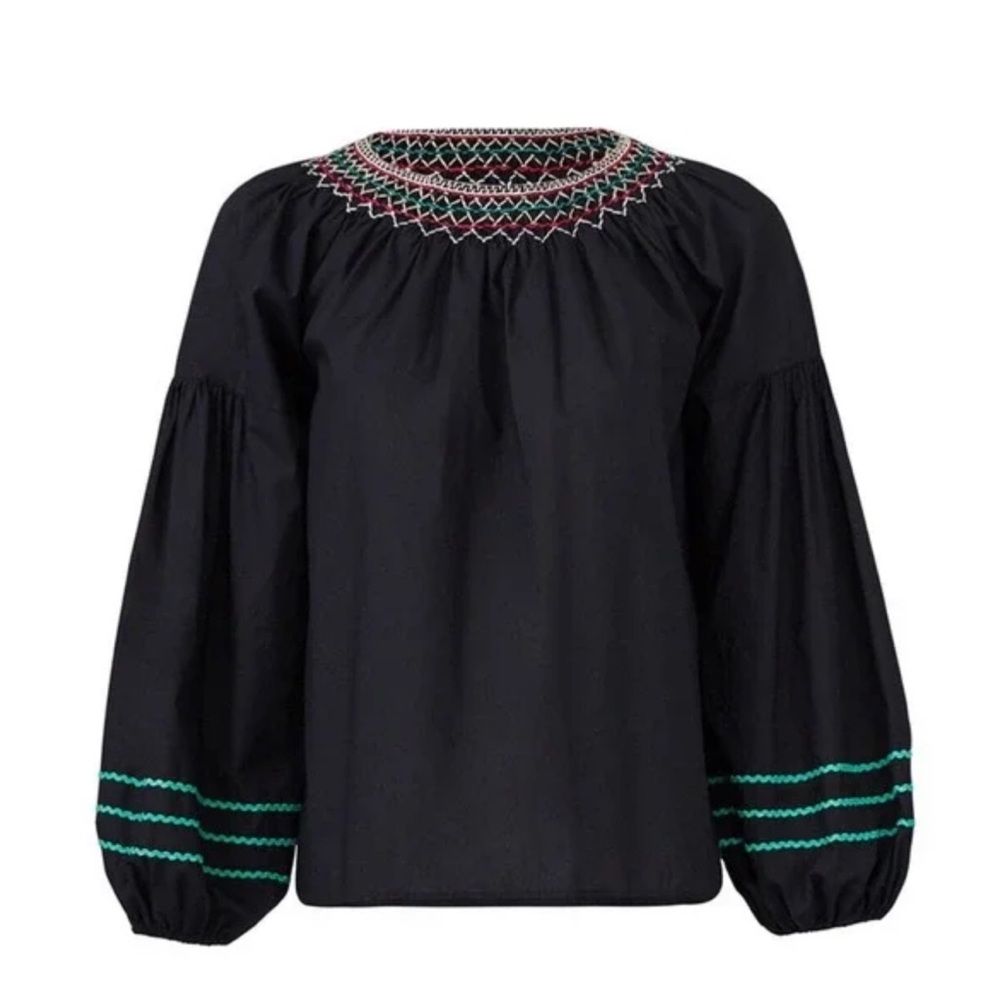 Joie Ghada White Embroidered Smocked Blouse